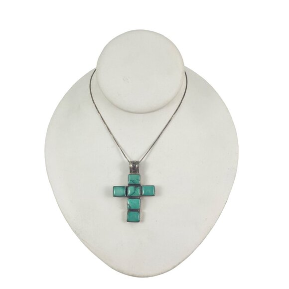 EXEX 925 Sterling Silver Claudia Agudelo Turquoise Cross Pendant Necklace Inlaid - Picture 8 of 9